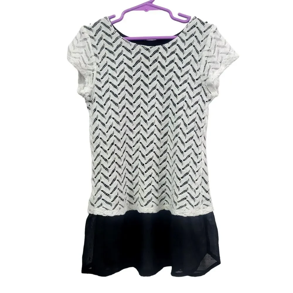 Faded Glory Black and White‎ Lace Tunic Top Girl's Size M (7-8)
